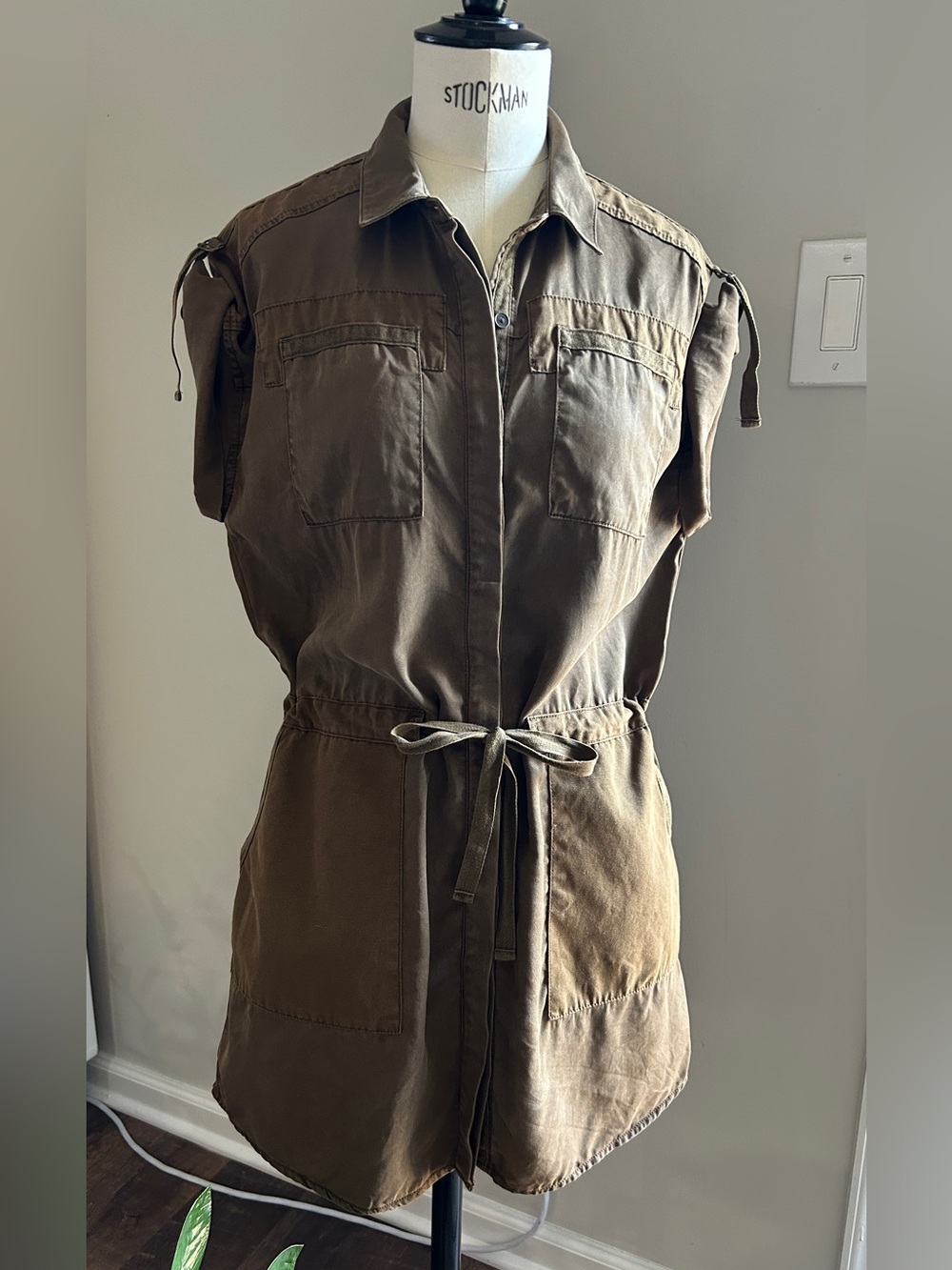 E.D.C Y2K Army Button Up Jacket Dress Olive Green Khaki Green Brown US 2